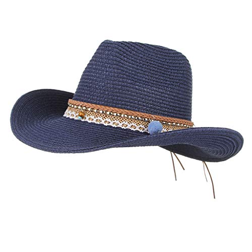 Unbekannt Damen Cowboy Hüte Westernhut Sonnenhut Breiter Krempe Gartenhut Hut Strandhut mit Pompoms Deko, Dunkelblau Unbekannt Damen Cowboy Hüte Westernhut Sonnenhut Breiter Krempe Gartenhut Hut Strandhut mit Pompoms Deko, Dunkelblau von Unbekannt