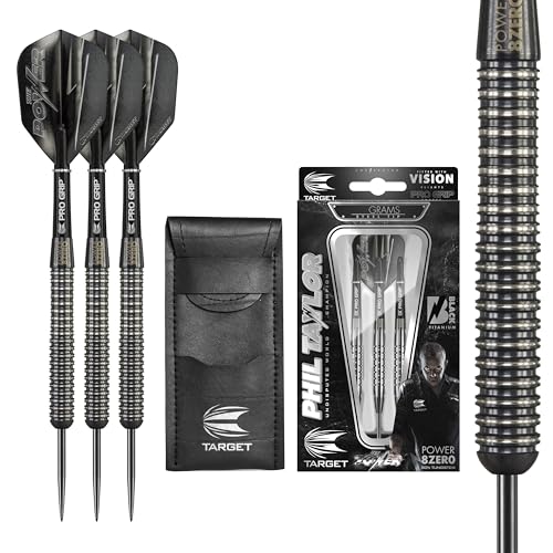 Target Darts Phil Taylor Power 8-Zero 1 Schwarze Steeldart-Darts, Dart-Set aus 80% Tungsten, P8Z1, 21G | Darts in Spielerausführung mit festen Spitzen | Inklusive schwarzem Dart-Etui Target Darts Phil Taylor Power 8-Zero 1 Schwarze Steeldart-Darts, Dart-Set aus 80% Tungsten, P8Z1, 21G | Darts in Spielerausführung mit festen Spitzen | Inklusive schwarzem Dart-Etui von Target Darts