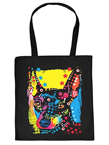 Zwergpinscher Motiv Stofftasche - Hunde Tasche : Miniature Pinscher - Hunderassen Neon Kunstdruck Baumwolltasche Farbe: schwarz von Unbekannt