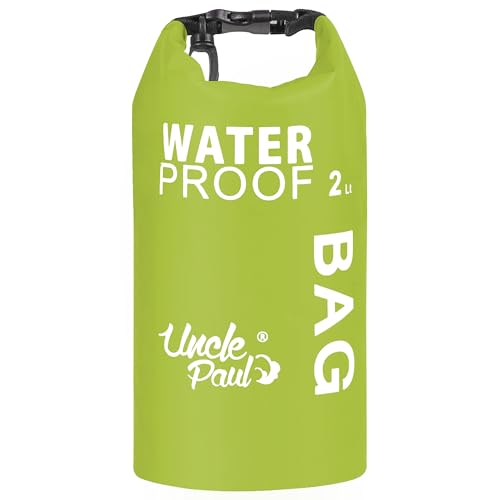 Uncle Paul Trockentasche für Boote, wasserdichte Tasche zum Driften, Bootfahren, Kajakfahren, Angeln, Rafting, Schwimmen, Camping, Kanufahren, Surfen, laubgrün, 2 Literes(0.4 uk gal), Trockentasche von Uncle Paul