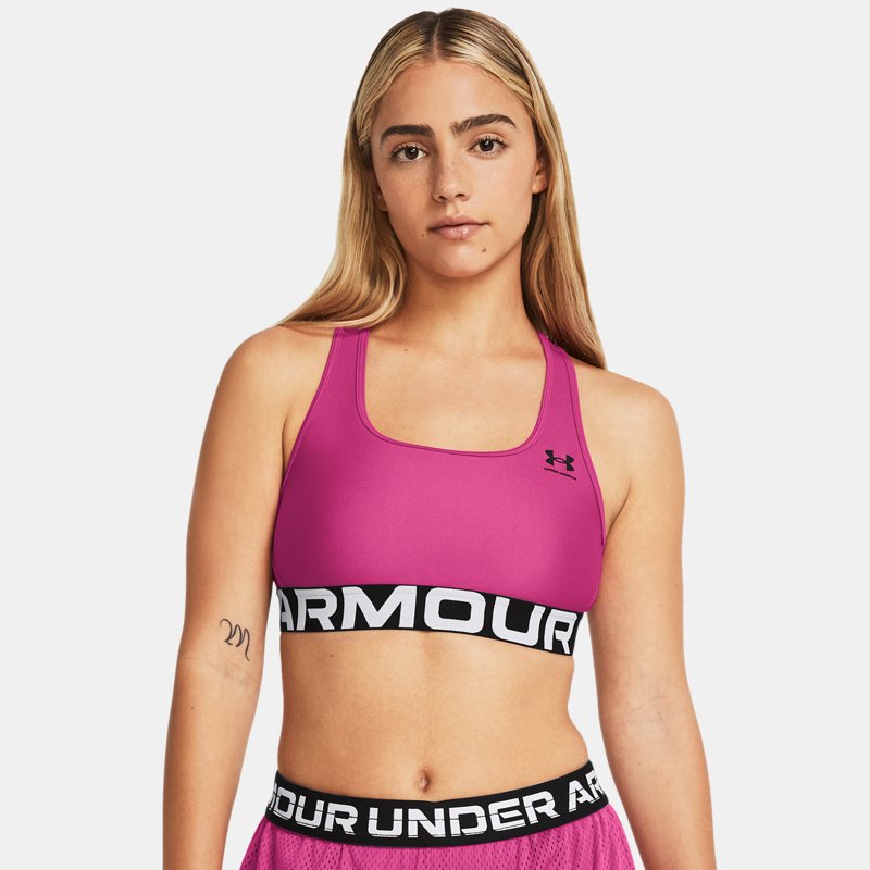 HeatGear® Armour Mid Sport-BH mit Branding für Damen Astro Rosa / Schwarz M von Under Armour