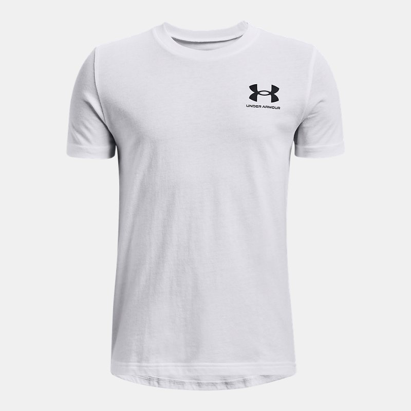 Jungen Under Armour Sportstyle Oberteil mit Logo links an der Brust, kurzärmlig Weiß / Schwarz YMD (137 - 149 cm) von Under Armour