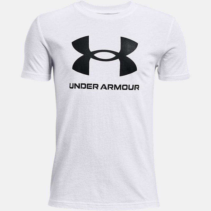 Jungen Under Armour Sportstyle Shirt mit Logo, kurzärmlig Weiß / Schwarz YMD (137 - 149 cm) von Under Armour