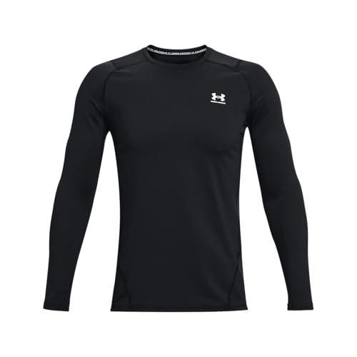 Under Armour CG Armour Fitted Crew, langärmliges atmungsaktives Funktionsshirt, schnelltrocknendes Langarmshirt Herren, Black / White , 2XL von Under Armour