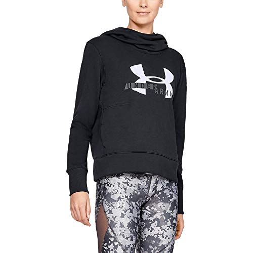 Under Armour Damen Oberteil Cotton Fleece Sportstyle Logo Hoodie, Black/White/Graphite (001), SM, 1321185 von Under Armour