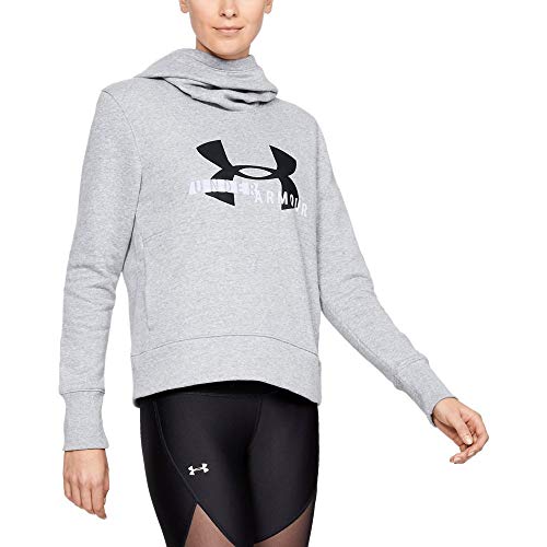 Under Armour Damen Oberteil Baumwoll-Fleece-Sportstyle-Logo Hoodie, Steel Light Heather/Black/White, XXL, 1321185-035 von Under Armour