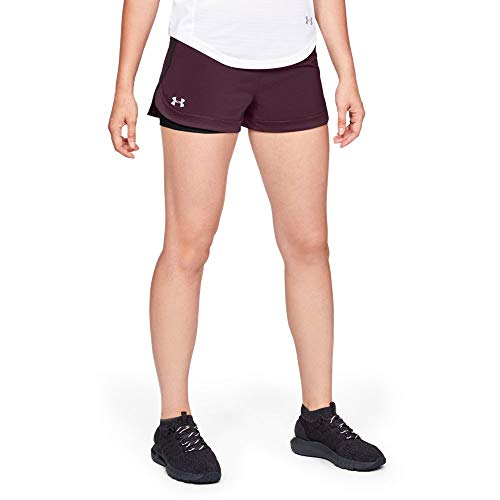 Under Armour Damen Speedpocket 2-in-1 Shorts Dunkelrot, Schwarz Hosen, L von Under Armour