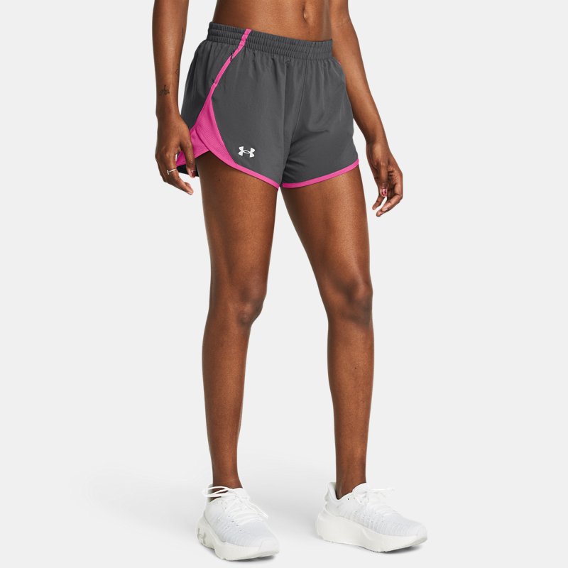 Under Armour Fly-By Shorts für Damen (7,5 cm) Castlerock / Rebel Rosa / Reflektierend XS von Under Armour