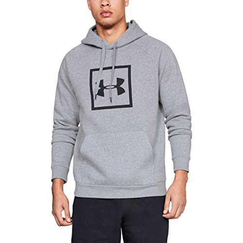 Under Armour Herren Rival Fleece Box Logo Hoodie, sportlicher Kapuzenpullover, robustes und dehnbares Sweatshirt für Männer mit loser Passform von Under Armour