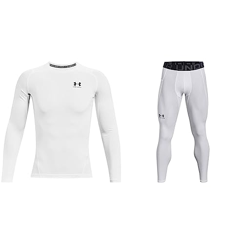 Under Armour Herren Ua Hg Armour Leggings lange Sportleggings; atmungsaktive enganliegende Laufhose, White/Black, L & HeatGear Armour Comp LS Herren enganliegendes Funktions, White/Black, L von Under Armour