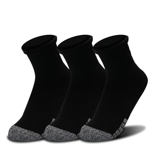 Under Armour Unisex UA Heatgear Quarter 3pk, Sportsocken mit kühlender, trocknender Technologie, Socken aus geruchshemmendem Material Fußgewölbestütze, Schwarz, XL von Under Armour