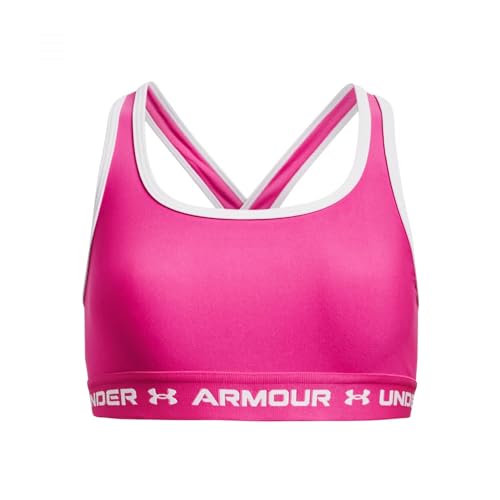 Under Armour Mädchen Crossback Mid-impactsolid Sport-BH, Rebel Pink/Weiß, XS von Under Armour