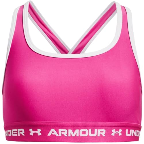 Under Armour Mädchen Crossback Mid-impactsolid Sport-BH, (652) Rebel Pink/Weiß, S von Under Armour