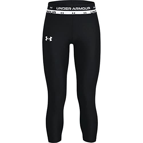 Under Armour Mädchen Hg Armour Crop enganliegende Stretch Sporthose schnelltrocknende Sport Leggings, Black/White, 14/16 ans EU von Under Armour