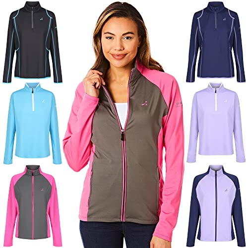 Under Par Damen Zip Neck Pullover Pullover Atmungsaktiver Feuchtigkeitstransport Damen Golf Midlayer Top, Uplptop1683 - Hellrosa/Vintage-grau, 42 EU Under Par Damen Zip Neck Pullover Pullover Atmungsaktiver Feuchtigkeitstransport Damen Golf Midlayer Top, Uplptop1683 - Hellrosa/Vintage-grau, 42 EU von Under Par