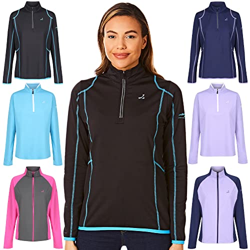 Under Par Damen Zip Neck Pullover Pullover Atmungsaktiver Feuchtigkeitstransport Damen Golf Midlayer Top, Uplmid1746 - Schwarz/Sommerblau, 40 EU Under Par Damen Zip Neck Pullover Pullover Atmungsaktiver Feuchtigkeitstransport Damen Golf Midlayer Top, Uplmid1746 - Schwarz/Sommerblau, 40 EU von Under Par