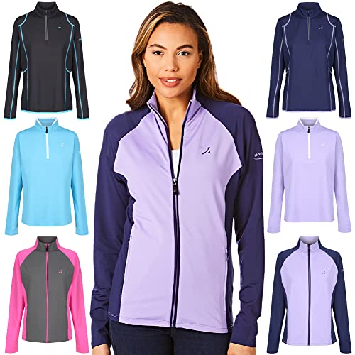 Under Par Damen Zip Neck Pullover Pullover Atmungsaktiver Feuchtigkeitstransport Damen Golf Midlayer Top, Upltop1683 – Marineblau/Lavendel, 42 EU von Under Par