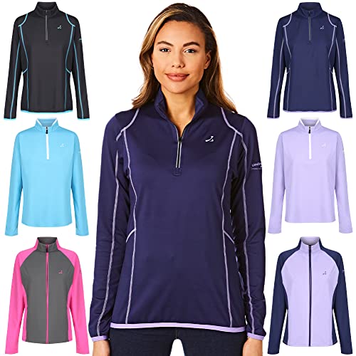 Under Par Damen Zip Neck Pullover Pullover Atmungsaktiver Feuchtigkeitstransport Damen Golf Midlayer Top, Uplmid1746 – Marineblau/Lavendel, 38 EU Under Par Damen Zip Neck Pullover Pullover Atmungsaktiver Feuchtigkeitstransport Damen Golf Midlayer Top, Uplmid1746 – Marineblau/Lavendel, 38 EU von Under Par