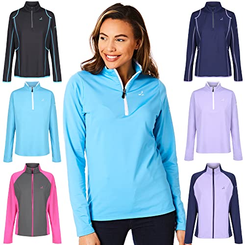 Under Par Damen Zip Neck Pullover Pullover Atmungsaktiver Feuchtigkeitstransport Damen Golf Midlayer Top, Uplptop1686 - Sommerblau/Weiß, 42 EU Under Par Damen Zip Neck Pullover Pullover Atmungsaktiver Feuchtigkeitstransport Damen Golf Midlayer Top, Uplptop1686 - Sommerblau/Weiß, 42 EU von Under Par