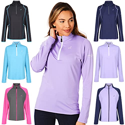 Under Par Damen Zip Neck Pullover Pullover Atmungsaktiver Feuchtigkeitstransport Damen Golf Midlayer Top, Uplptop1686 - Lavendel/Weiß, 42 EU Under Par Damen Zip Neck Pullover Pullover Atmungsaktiver Feuchtigkeitstransport Damen Golf Midlayer Top, Uplptop1686 - Lavendel/Weiß, 42 EU von Under Par