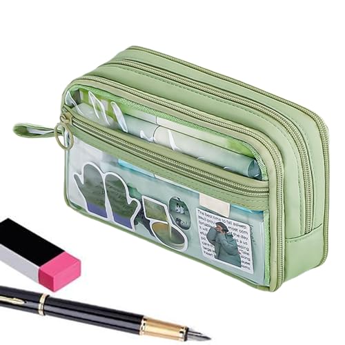 Clear Makeup Bag, Transparent Pencil Case, Large Capacity Makeup Bag, Travel Friendly Makeup Bag with Durable and Sturdy Construction for Kids, Teens, and Adults (1 Piece), grün, riferimento alla von Ungtyb