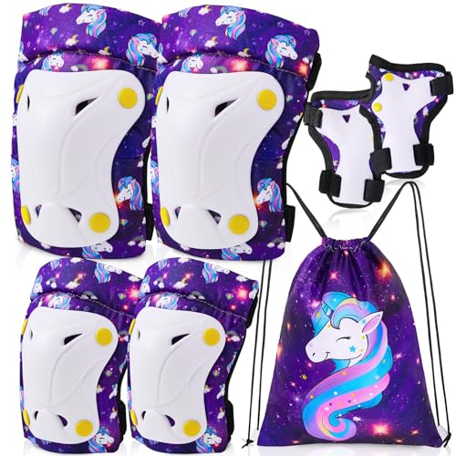 Unicorn Knee and Elbow Pads for Kids Girls 6 in 1 Adjustable Protective Gear Set with Drawstring Bag, 3-8yrs von Unicorn Castle