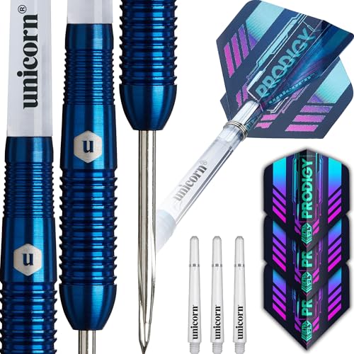 Unicorn Dartpfeile Set U-Tech | Prodigy Style 2 | 95% Tungsten Barrels mit marineblauer Titan-PVD-Beschichtung & aufwendig bearbeiteten Griffringen | Langlebige Ultrafly Flights | Stahlspitze Volute Unicorn Dartpfeile Set U-Tech | Prodigy Style 2 | 95% Tungsten Barrels mit marineblauer Titan-PVD-Beschichtung & aufwendig bearbeiteten Griffringen | Langlebige Ultrafly Flights | Stahlspitze Volute von Unicorn