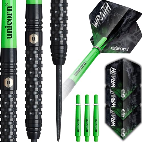 Unicorn Darts Set | Wraith | 90% Tungsten Barrels with Complex Milled Grip | Durable 100 Micron Ultrafly Big Wing Flights | Black Steel Tip Volute Points | 25g Unicorn Darts Set | Wraith | 90% Tungsten Barrels with Complex Milled Grip | Durable 100 Micron Ultrafly Big Wing Flights | Black Steel Tip Volute Points | 25g von Unicorn