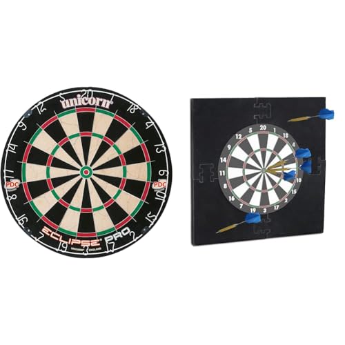 Unicorn Eclipse Pro Bristle Dartboard & Relaxdays Dartscheibe Schutz R6, Dart Auffangring, 3 Jahre to 99 Jahre, 45 cm Durchmesser, Catchring, Eva, HxBxT: 71 x 71 x 3 cm, schwarz von Unicorn