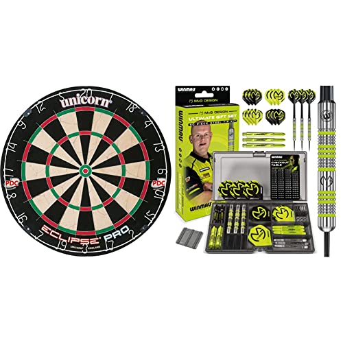 Unicorn Eclipse Pro Bristle Dartboard & WINMAU MvG Dart Steeltip Geschenkset - 50-teiliges Dartset mit 4 Sätzen Dartschäften, 4 Sätzen Flüge und Zubehör Unicorn Eclipse Pro Bristle Dartboard & WINMAU MvG Dart Steeltip Geschenkset - 50-teiliges Dartset mit 4 Sätzen Dartschäften, 4 Sätzen Flüge und Zubehör von Unicorn