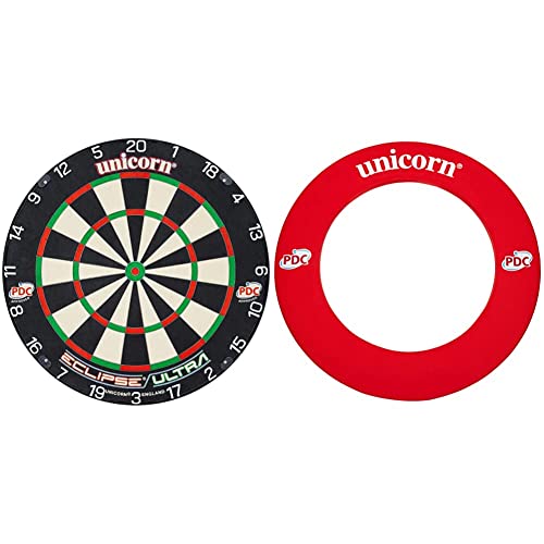 Unicorn Eclipse Ultra Professional Bristle Dartscheibe, Einheitsgröße, Schwarz, 79900 & Striker Eva Dartboard Surround, rot Unicorn Eclipse Ultra Professional Bristle Dartscheibe, Einheitsgröße, Schwarz, 79900 & Striker Eva Dartboard Surround, rot von Unicorn