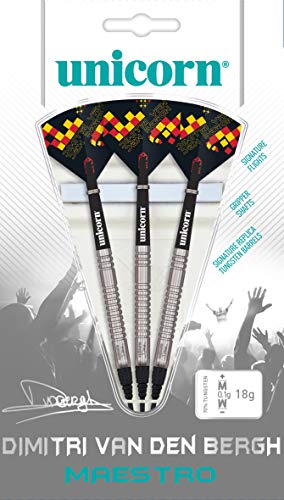 Unicorn Maestro 90% Tungsten-Dimitri Van den Bergh Dartpfeile mit weicher Spitze, Schwarz/Rot/Orange, 18 g Unicorn Maestro 90% Tungsten-Dimitri Van den Bergh Dartpfeile mit weicher Spitze, Schwarz/Rot/Orange, 18 g von Unicorn