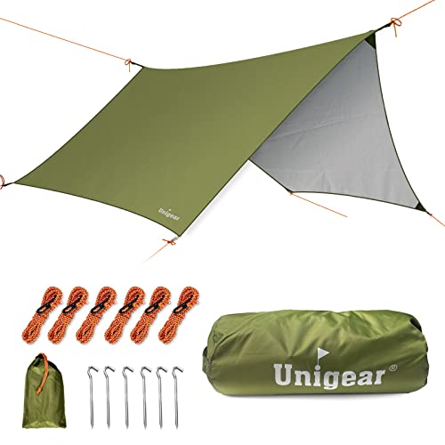 Unigear Zeltplane wasserdicht, sechseckig Tarp mit Ösen + 6 Aluminium Erdnägel+ 6 Seilen, Abdeckplane für Hängematte, Regenschutz Sonnenschutz für Outdoor Camping Picknick Festival von Unigear