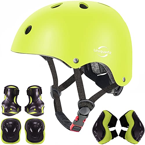 Einstellbare Jungen Mädchen Helm mit Knie &Elbow Pads Handgelenkschützer, Kinder Outdoor-Sport Schutzausrüstung Set 7Pcs für Roller Scooter Skateboard Fahrrad von UniqueFit