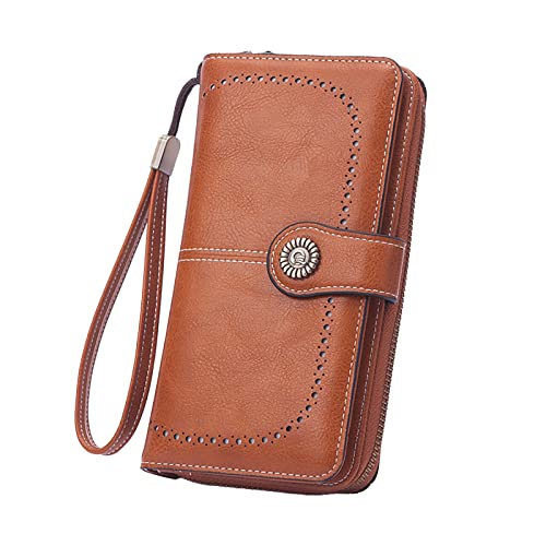 UnoSheng Damen Mode Retro Einfache Lange Geldbörse Multi Funktion Große Kapazität Geldbörse Handtasche Frauen Geldbörsen Große Kapazität, braun, Einheitsgröße von UnoSheng