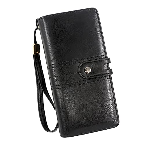 UnoSheng Damen Mode Retro Einfache Lange Geldbörse Multi Funktion Große Kapazität Geldbörse Handtasche Herren Geldbörse Slim, Schwarz , Einheitsgröße von UnoSheng