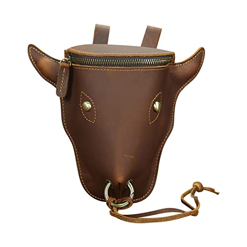 UnoSheng Head Layer Leder-Hüfttasche für Herren, Retro, Kuhkopf, zum Aufhängen, Hüftgurt, Handytasche, Leder-Bull-Kopf-Bauchtasche, Handytasche, Herren-Gürteltasche für Radfahren, bronze, von UnoSheng