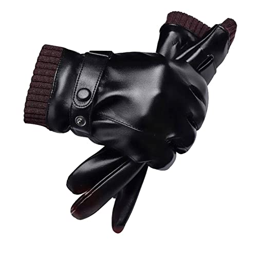 UnoSheng Herren-Lederhandschuhe im Winter Herren-Bildschirm im Winter Studenten Warme Outdoor-Reitplüschhandschuhe Haarschmuck Damen Hochzeit Perlen (Black, One Size) von UnoSheng