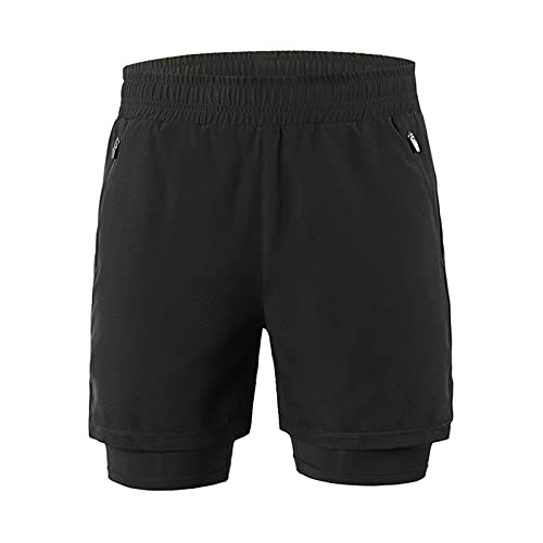 Uphold Damen Schnelltrocknende Shorts,Sommer Sport 2 in 1 Kurze Hosen Kordelzug,Atmungsaktive Laufshorts,Sporthose Mit Taschen Women,Kurz Gym Trainings Jogging-Radhose Herren(Size:M,Color:SCHWARZ) von Uphold