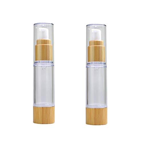 2 x 50 ml Leere Kunststoff-Vakuum-Pumpflaschen Lotionspender mit Öko-Bambusdeckel und Boden Reise-Make-up-Kosmetikbehälter Behälter für Emulsion Essenz-Serum von Upstore