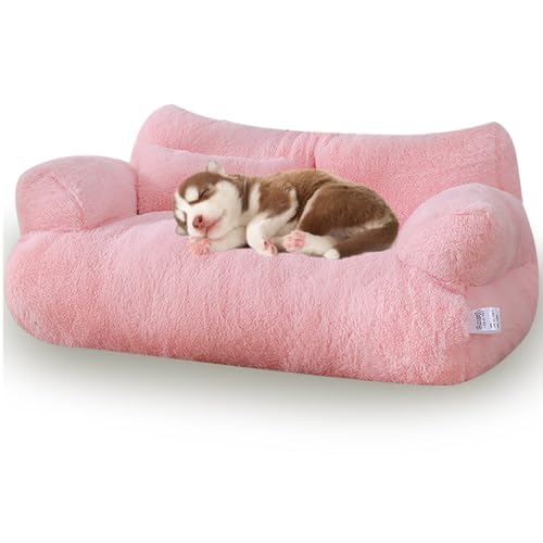 Weiches, Beruhigendes Katzensofa, Beruhigendes Haustiersofa mit Abnehmbarem, Waschbarem Bezug, Flauschiges Plüsch-Haustiersofa für Kleine und Mittelgroße Hunde Rutschfest Boden ( Farbe : Pink , Size : von UqAbs