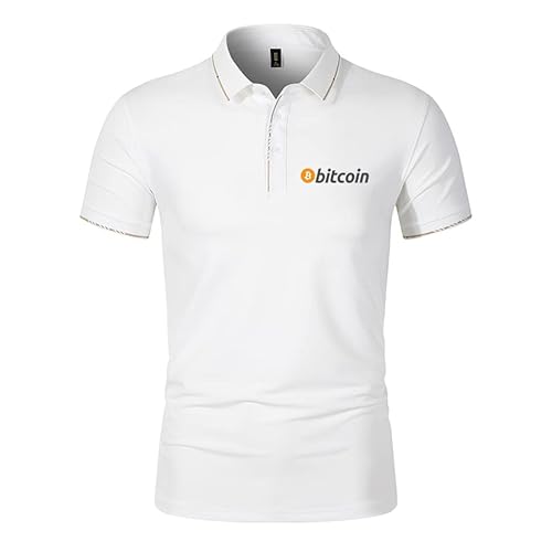 UqaBs Herren/Frauen Sport Kurzarm Bitcoin Printed T-Shirt 3-Reiher Saugfähig Quick Dry Golf Umlegekragen Shirts (Weiß,S) von UqaBs