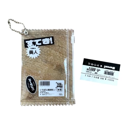 Uqezagpa Koreanisch inspirierte transparente Süßigkeiten-Hülle mit Reißverschluss, Schlüsselanhänger, Kartenhalter, Taschenanhänger, Zubehör, kleine Fotokarte, Schwarz , Card holder: 12*8.2cm von Uqezagpa