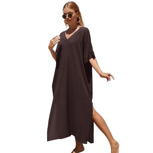 Uqezagpa Kurzärmelige Damen-Bademode, Strandkleid, kurzes Kleid, Seitenschlitz, Bikinis, Badeanzug nach oben von Uqezagpa