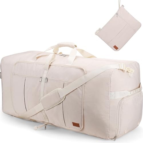 Urtala Reisetasche für Damen und Herren, groß, faltbar, Wochenendtasche mit Schuhfach und Schultergurt, leicht, wasserdicht, Gepäcktasche, Beige, 100L, Klappbar Urtala Reisetasche für Damen und Herren, groß, faltbar, Wochenendtasche mit Schuhfach und Schultergurt, leicht, wasserdicht, Gepäcktasche, Beige, 100L, Klappbar von Urtala