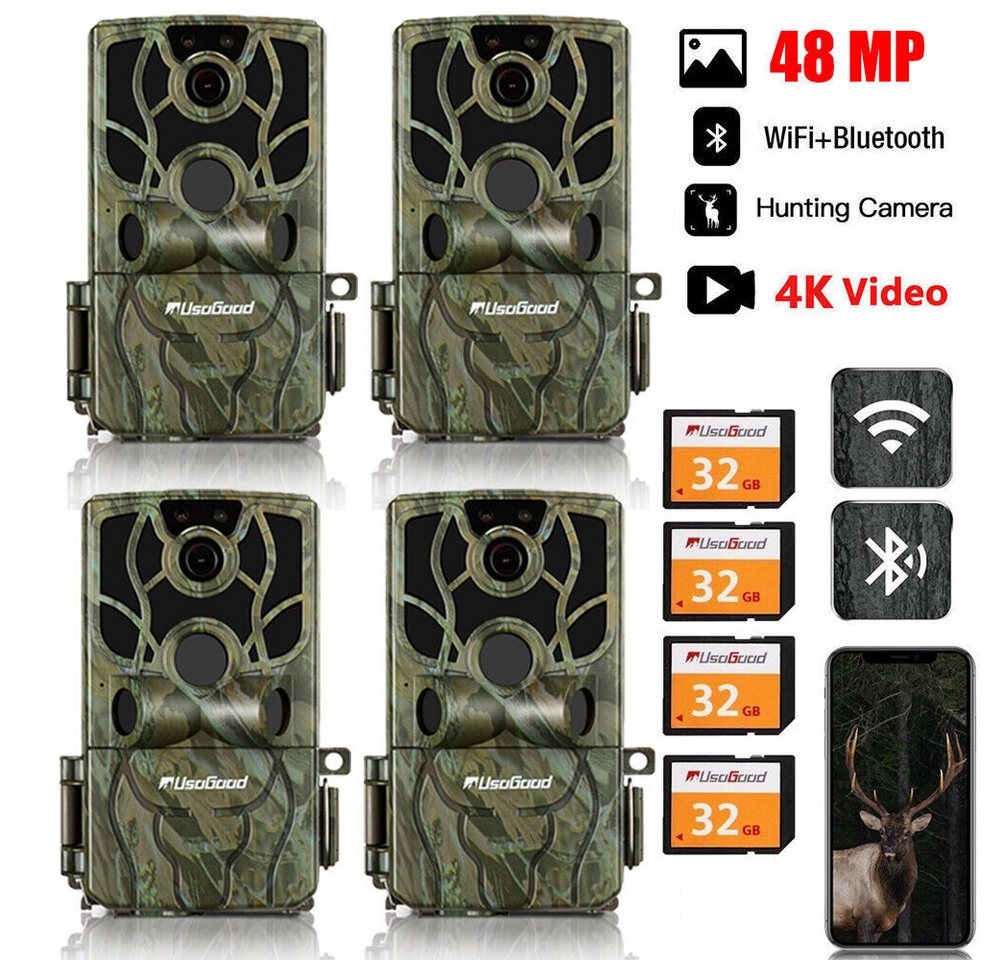 Usogood Wildkamera WLAN 4K 48MP Wildtierkamera mit Nachtsicht Überwachungskamera (Outdoor, Wildcamera Outdoor Tierkamera, Jagdkamera, 0.3s Auslöser Bewegungsaktiviert, 120° Weitwinkel, IP66) von Usogood