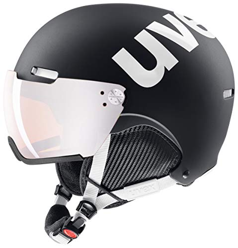 uvex hlmt 500 visor - robuster Skihelm für Damen und Herren - individuelle Größenanpassung - mit Visier - black-white matt - 52-55 cm von Uvex