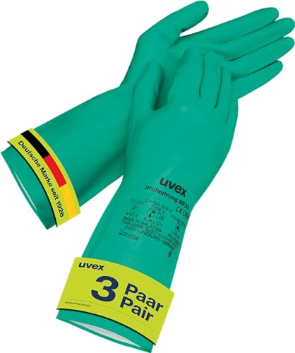 Uvex profastrong NF33, 3 Paar - Chemikalienschutzhandschuh gegen Öle, Fette, Säuren & Lösungsmittel - abriebfest, resistent & feinfühlig - grün - Größe 07/S von Uvex