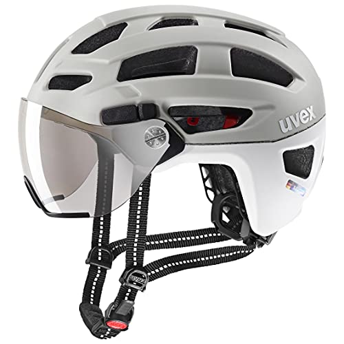 uvex finale visor - sicherer City-Helm für Damen und Herren - mit Visier - inkl. LED-Licht - sand - white matt - 56-61 cm von Uvex