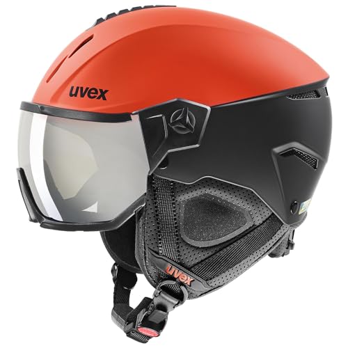 uvex instinct visor - Skihelm für Damen und Herren - mit Visier - individuelle Größenanpassung - fierce red - black matt - 60-62 cm von uvex